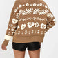 Floral Pattern Knit Cardigan with Contrast Collar