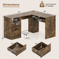 59" L-Shaped Executive Desk with Power Outlets and Storage