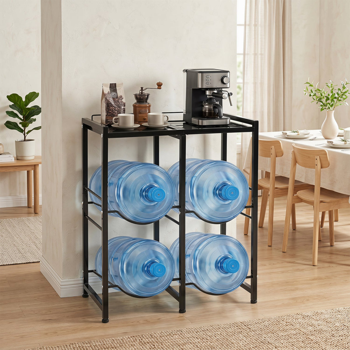 5 Gallon Water Jug Holder for 4 Bottles with Storage Shelf