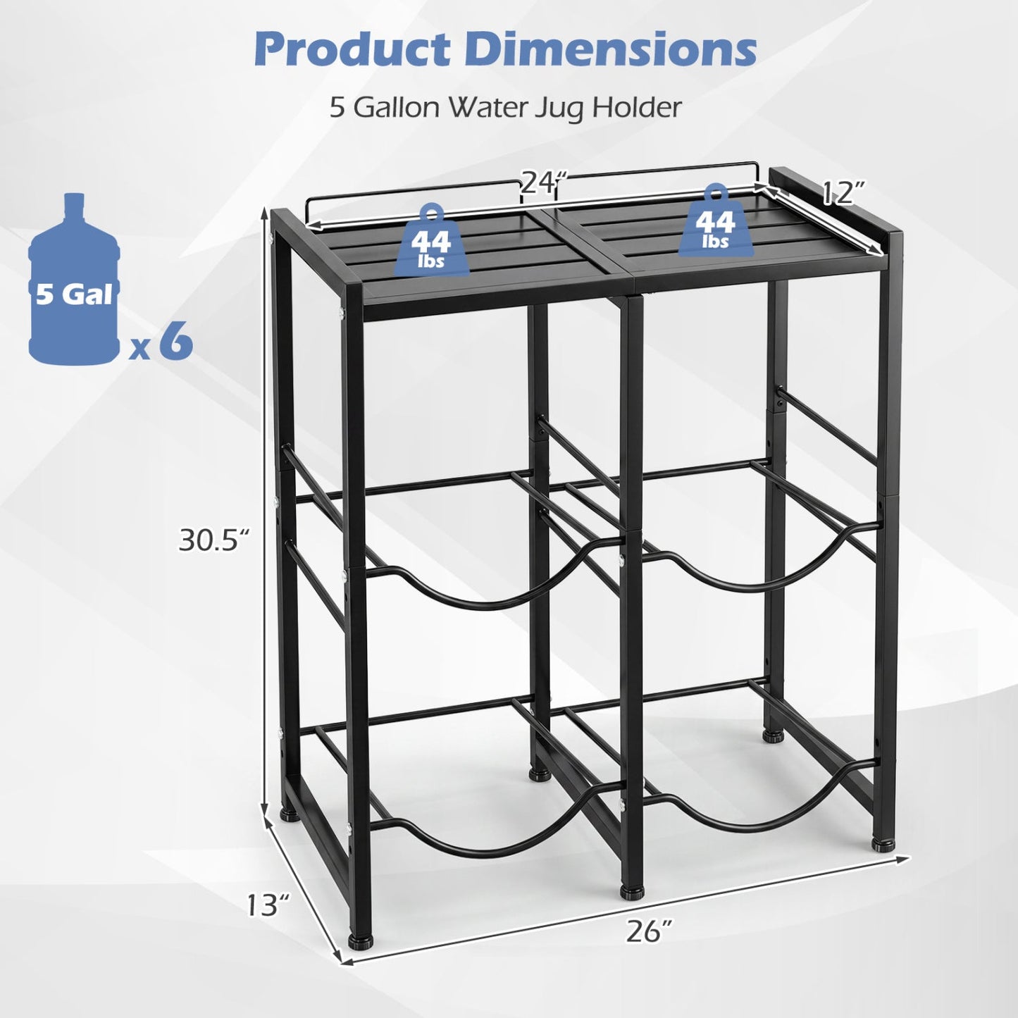 5 Gallon Water Jug Holder for 4 Bottles with Storage Shelf