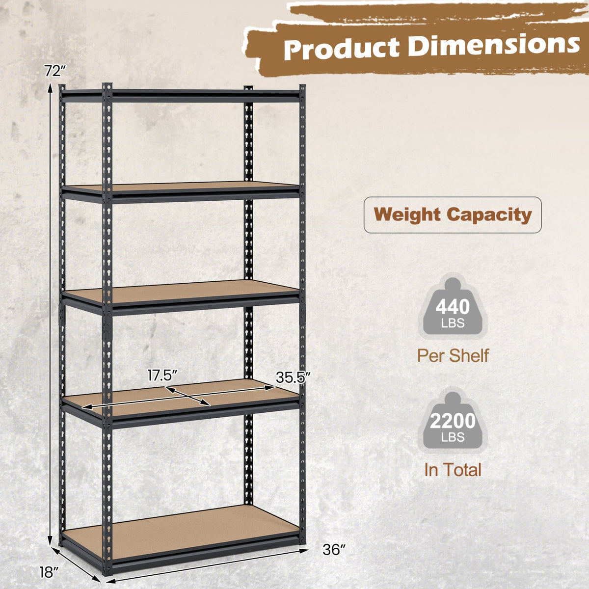 5-Tier Garage Shelving Unit 2200 LBS Metal Storage Shelves Adjustable Utility Rack