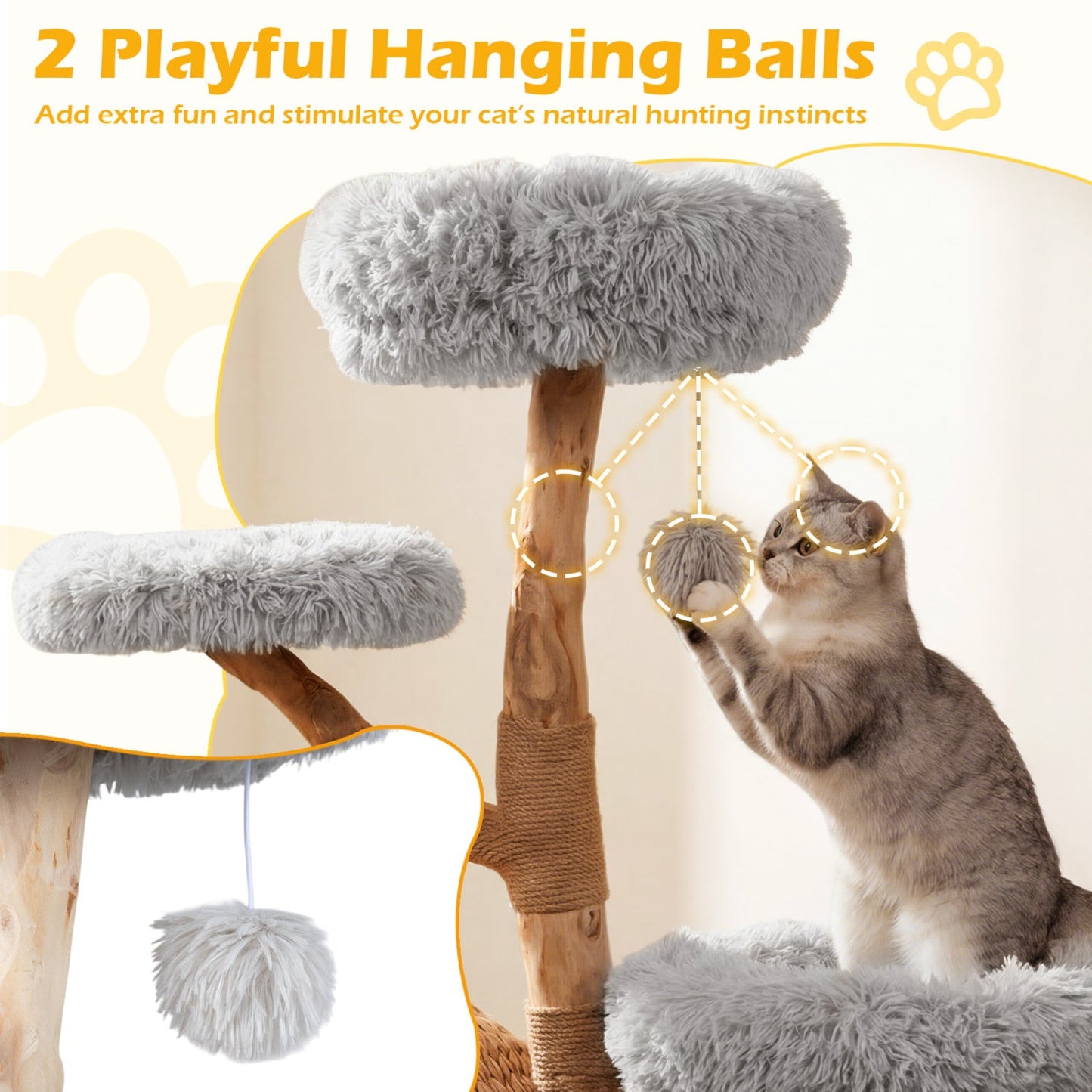 5-Tier Wooden Cat Tree with Woven Condo Plush Perches Jute Posts & Balls