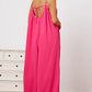 Double Take Full Size Ruffle Trim Tie Back Cami Jumpsuit with Pockets