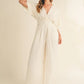 MABLE Fluffy Deep V Neck Wide Leg Jumpsuit