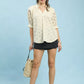 Umgee Linen V-Neck Lace Puff Sleeve Top