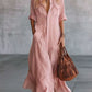 Full Size Button Front Roll-Up Sleeve Maxi Dress Plus Size