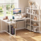 63" U-Shaped Computer Desk with Power Outlets & Bookshelf
