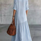 Full Size Button Front Roll-Up Sleeve Maxi Dress Plus Size
