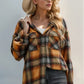 Double Take Drawstring Plaid Long Sleeve Hooded Shacket