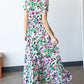 First Love Slit Printed Surplice Tie Waist Short Sleeve Dress
