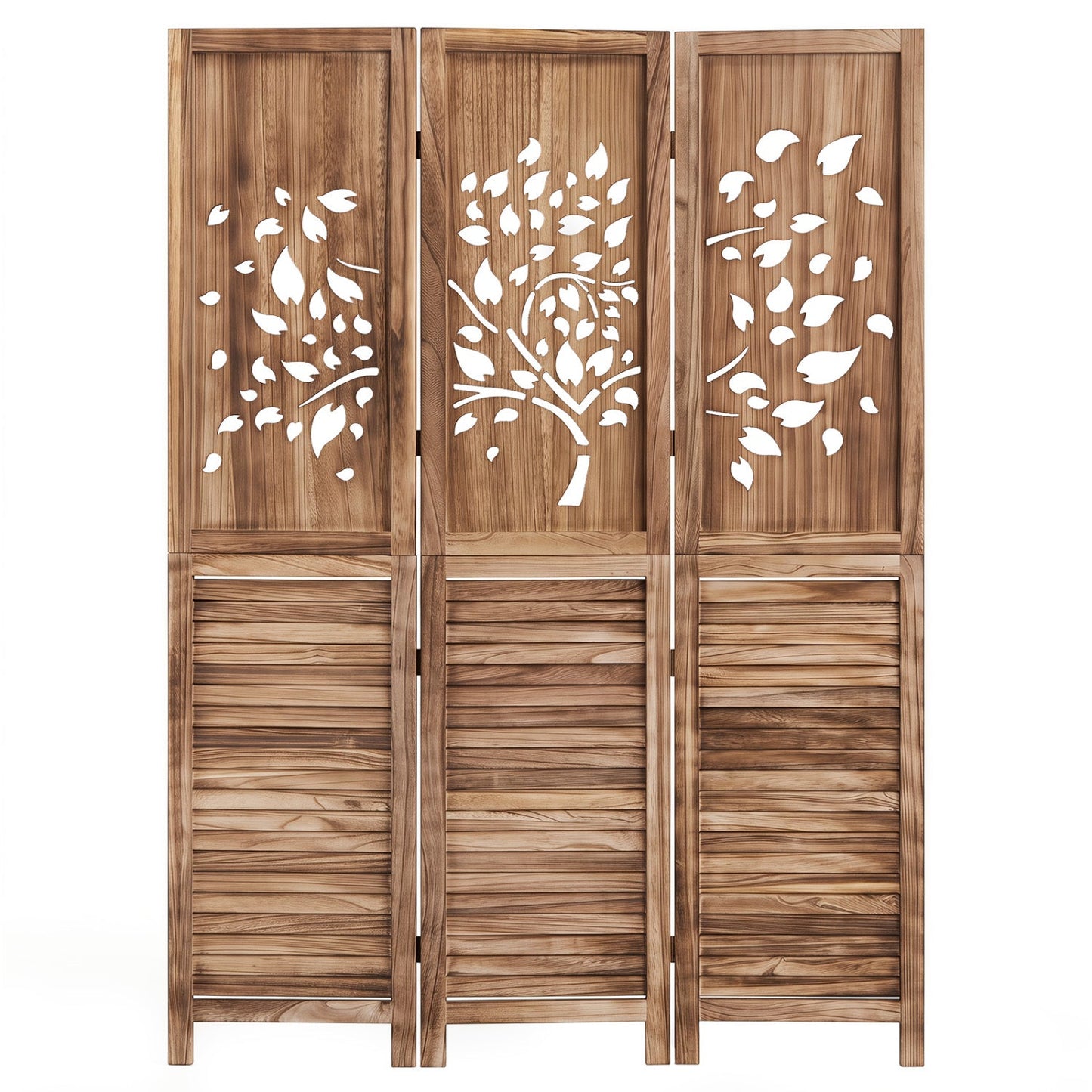 3-Panel Folding Room Divider 67" with Tree Cutout Design