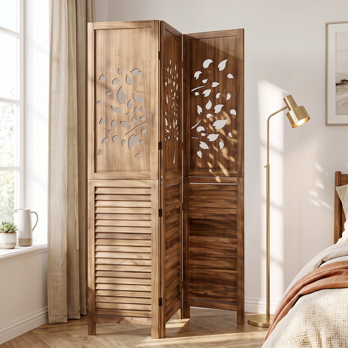 3-Panel Folding Room Divider 67" with Tree Cutout Design