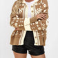 Floral Pattern Knit Cardigan with Contrast Collar