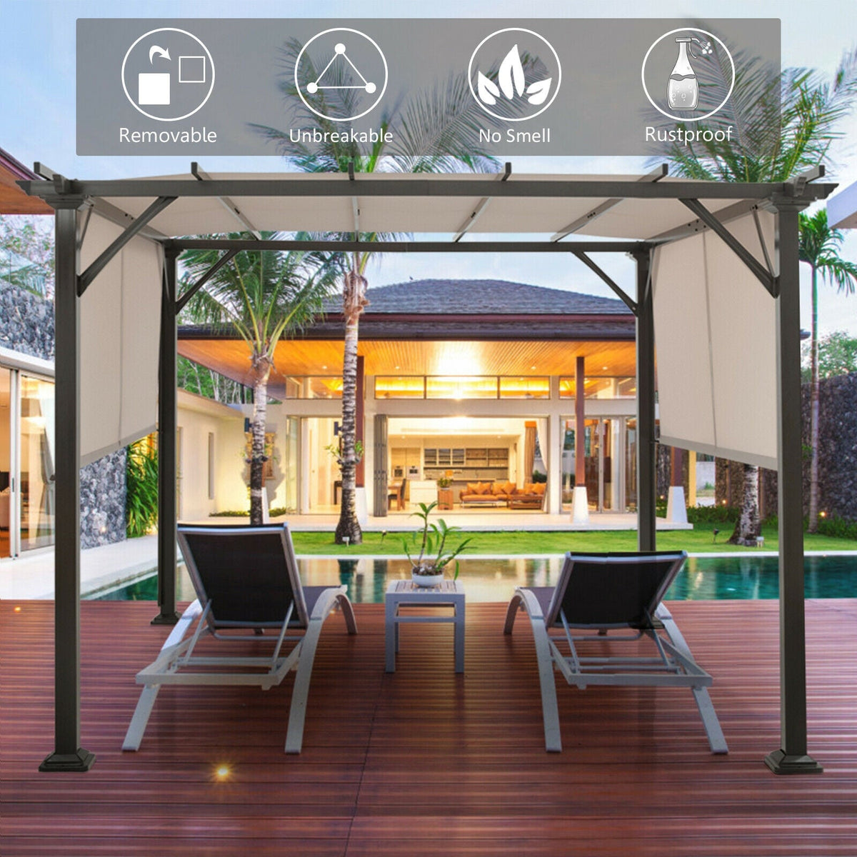 16' x 8' 2Pcs Universal Replacement Canopy for Pergola Structure Sun Awning-Brown