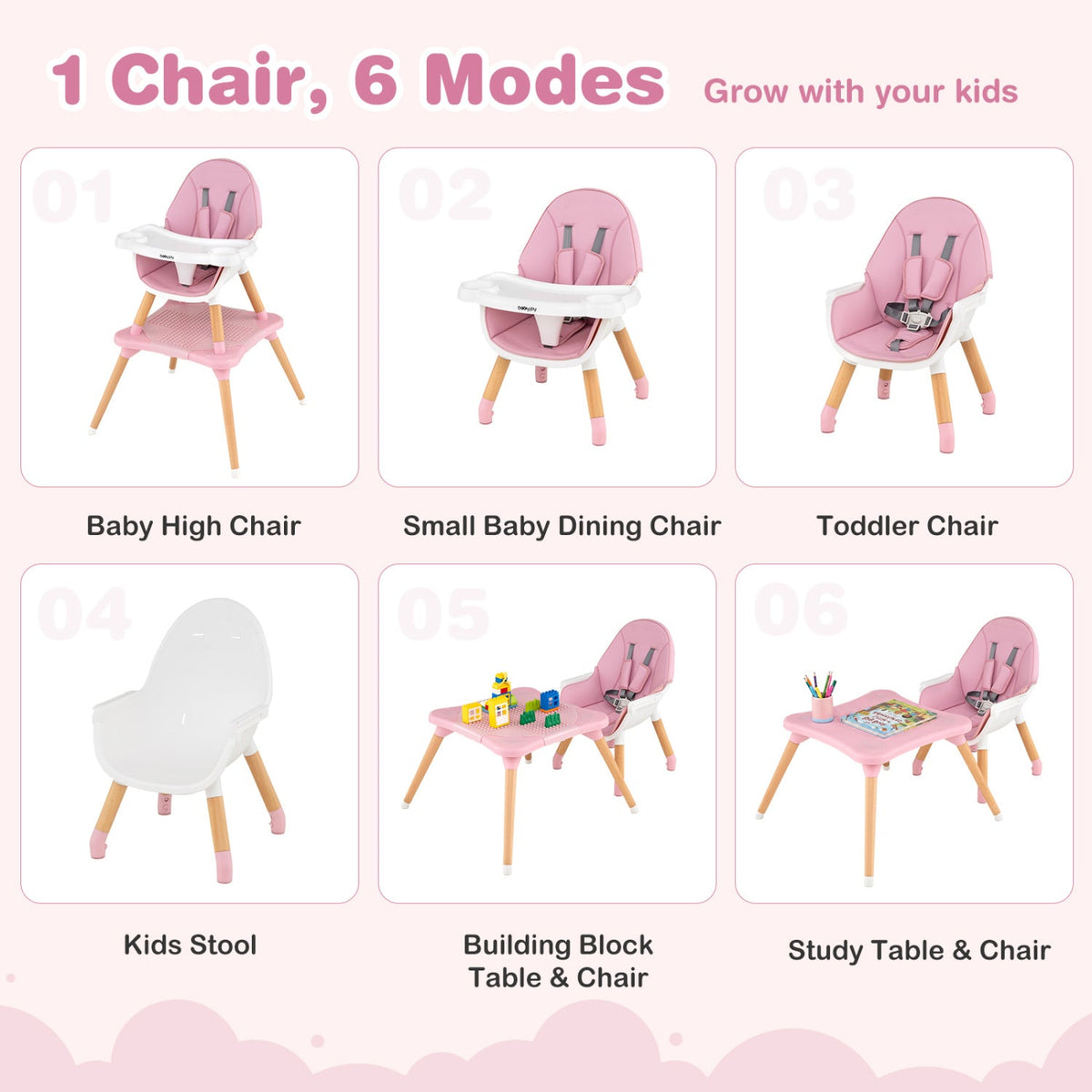 6-in-1 Convertible High Chair for Babies 6-36 Months