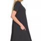Zenana Short Sleeve Round Hem A-Line Dress with Side Pockets