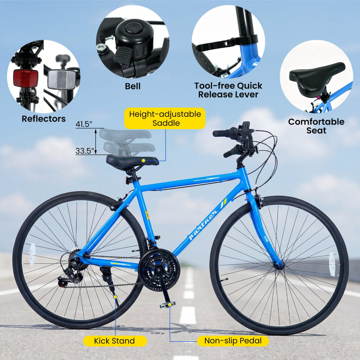 700C Hybrid Bike for Adult with 18-Speed Shimano Drivetrain and Phone Holder