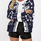 Floral Pattern Knit Cardigan with Contrast Collar