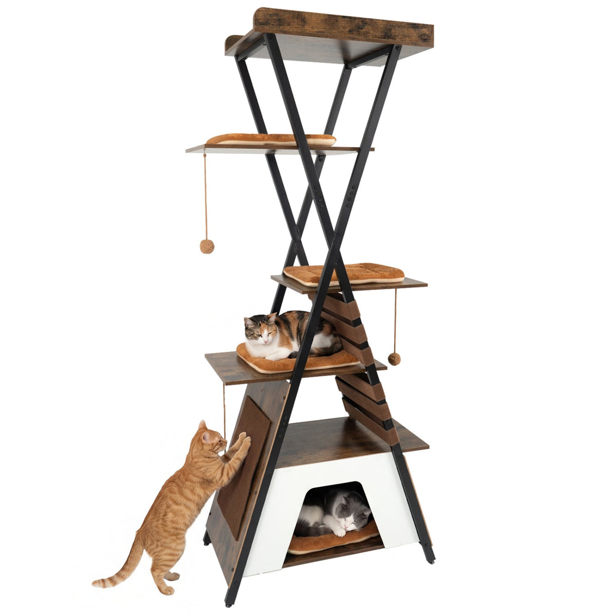 73 Inch Multi-level Cat Tree for Indoor Cats with Elevated Perch and Large Condo