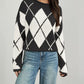 Argyle Pattern Knit Dropped Shoulder Sweater