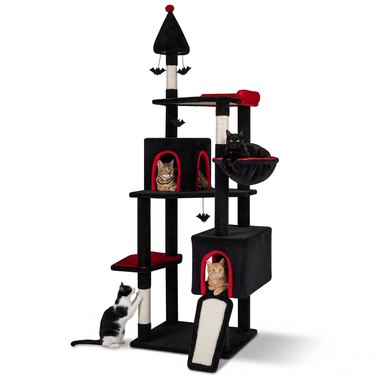 75 Inch Gothic Cat Tree with 2 Condos and Top Perch for Large Cats 20+ LBS