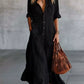Full Size Button Front Roll-Up Sleeve Maxi Dress Plus Size