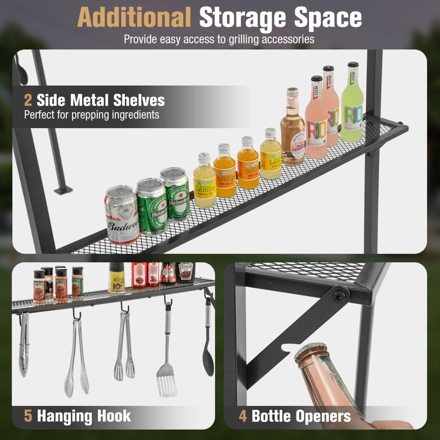 BBQ Grill Canopy 7.8 x 4.4 FT with Shelves and Sidewall