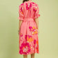 Umgee Floral Flounce Sleeve Midi Dress with Belted