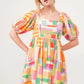 And The Why Square Neck Puff Sleeve Geo Printed Mini Dress