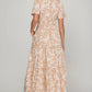 She + Sky Printed Notched Woven Tiered Pintuck Maxi Dress with Side Pockets