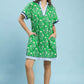 Umgee Printed Split Neck Short Sleeve Shift Dress