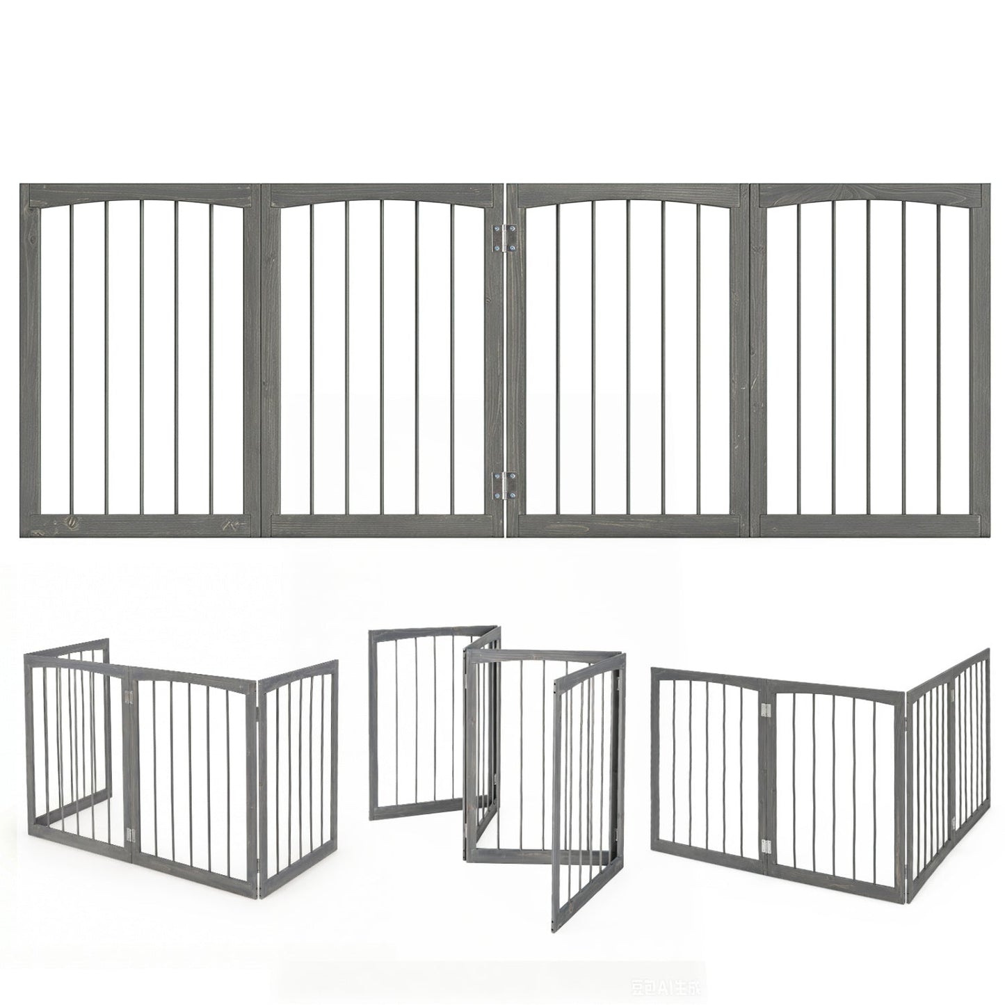 4-Panel Wooden Pet Gate 83" x 30" Freestanding Dog Fence