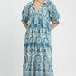 Umgee Two tone Border Print Midi Dress