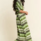 Davi & Dani Multi Color Wavy Tie Waist Flowy Sleeve Dress