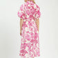 Umgee Abstract Print Smocked Tie Waist Midi Dress