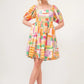 And The Why Square Neck Puff Sleeve Geo Printed Mini Dress