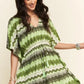 Davi & Dani Multi Color Wavy Tie Waist Flowy Sleeve Dress