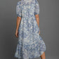 Umgee Full Size Printed Puff Short Sleeve Midi Dress Plus Size