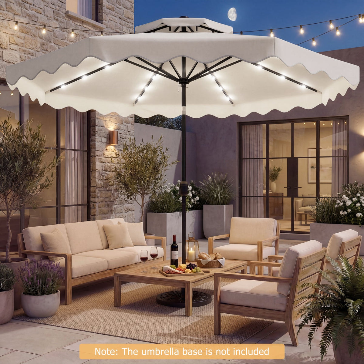 9 FT Solar LED Patio Umbrella Push-Button Tilt and Crank 24 LED Lights and 8 Ribs