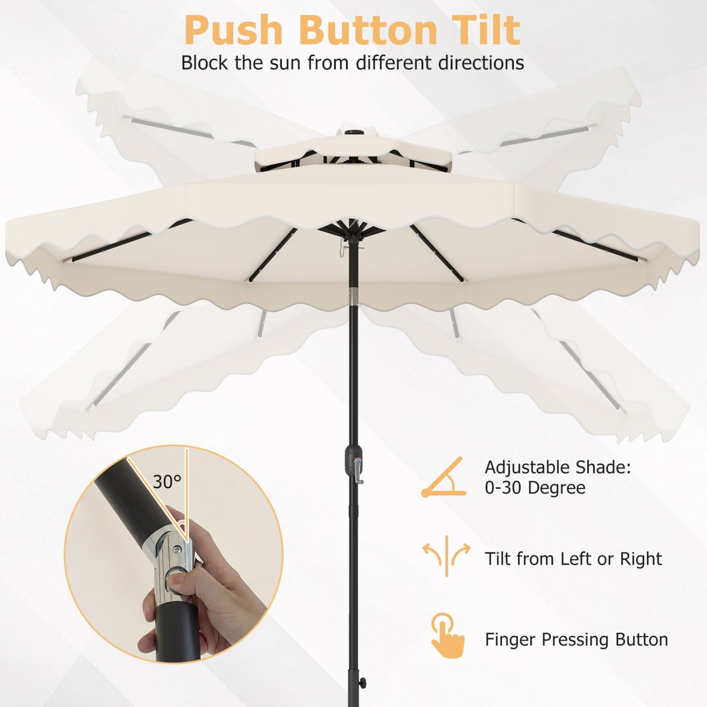 9 FT Solar LED Patio Umbrella Push-Button Tilt and Crank 24 LED Lights and 8 Ribs