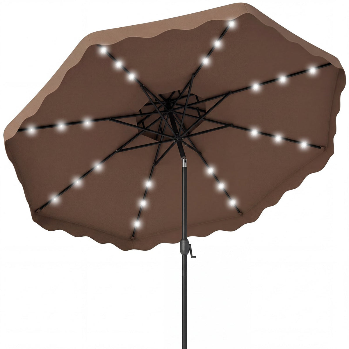 9 FT Solar LED Patio Umbrella Push-Button Tilt and Crank 24 LED Lights and 8 Ribs