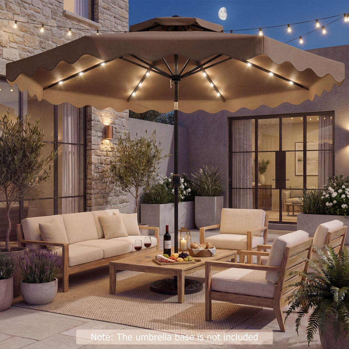 9 FT Solar LED Patio Umbrella Push-Button Tilt and Crank 24 LED Lights and 8 Ribs
