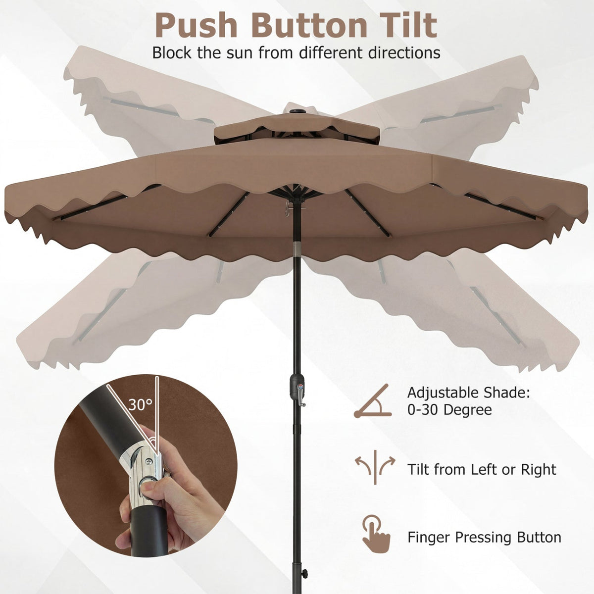 9 FT Solar LED Patio Umbrella Push-Button Tilt and Crank 24 LED Lights and 8 Ribs