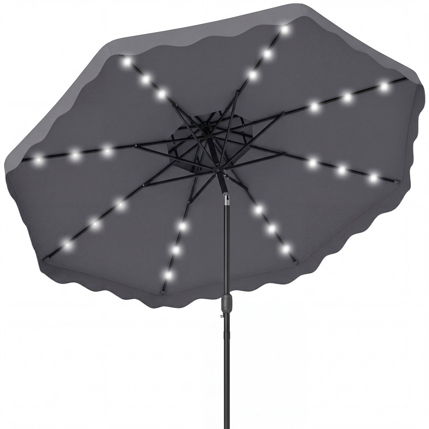 9 FT Solar LED Patio Umbrella Push-Button Tilt and Crank 24 LED Lights and 8 Ribs