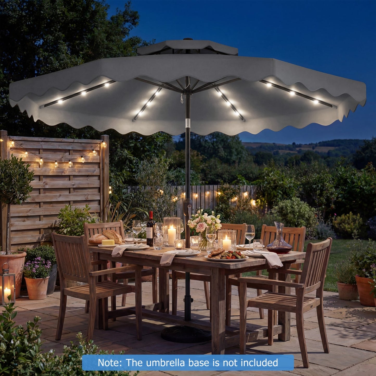 9 FT Solar LED Patio Umbrella Push-Button Tilt and Crank 24 LED Lights and 8 Ribs