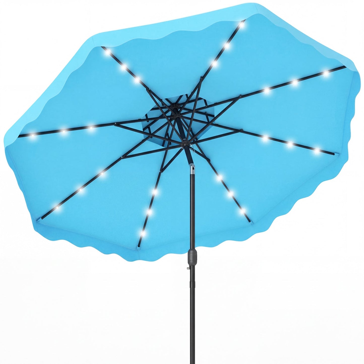 9 FT Solar LED Patio Umbrella Push-Button Tilt and Crank 24 LED Lights and 8 Ribs