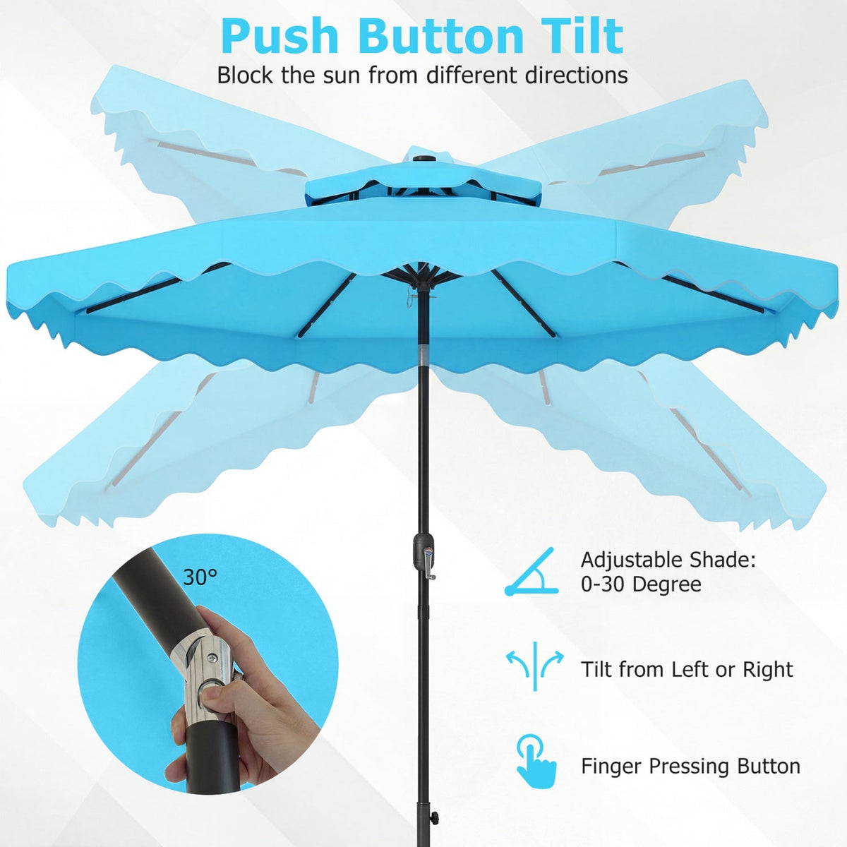 9 FT Solar LED Patio Umbrella Push-Button Tilt and Crank 24 LED Lights and 8 Ribs