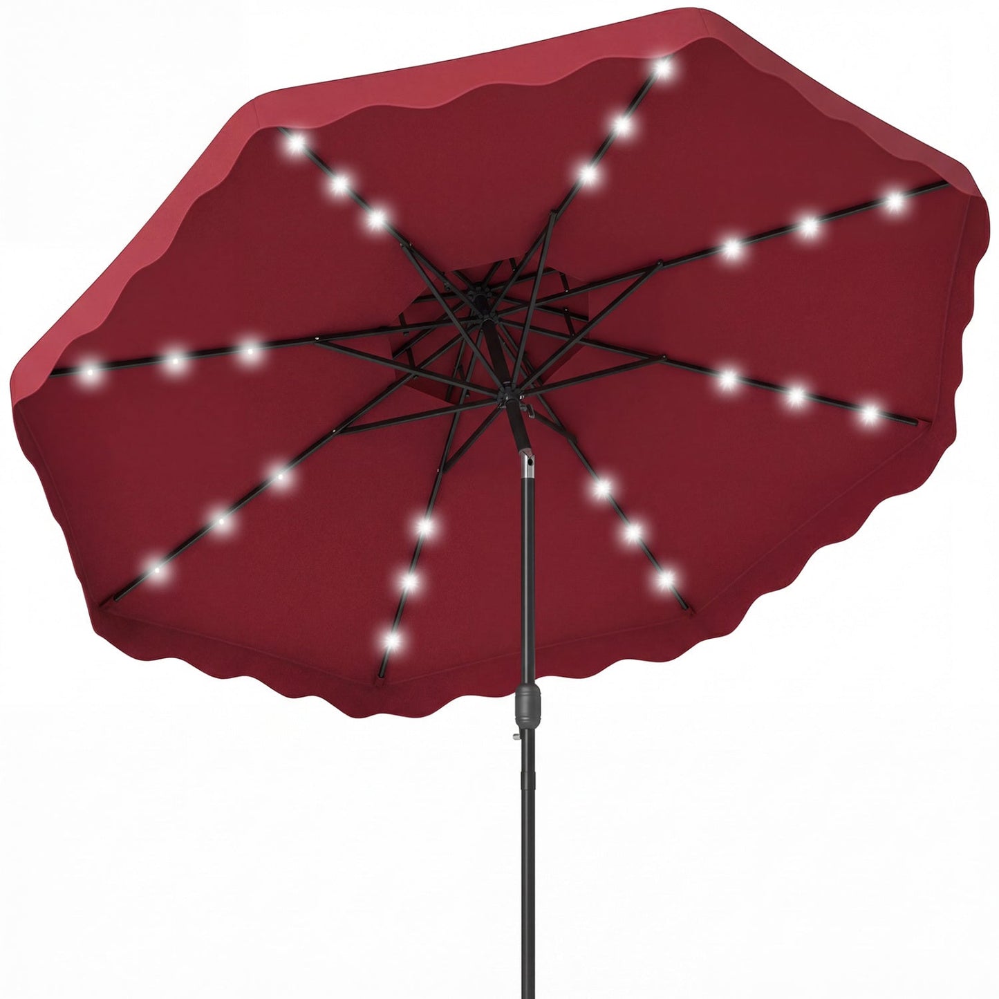 9 FT Solar LED Patio Umbrella Push-Button Tilt and Crank 24 LED Lights and 8 Ribs