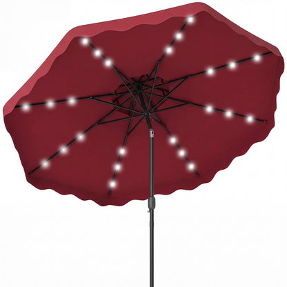 9 FT Solar LED Patio Umbrella Push-Button Tilt and Crank 24 LED Lights and 8 Ribs