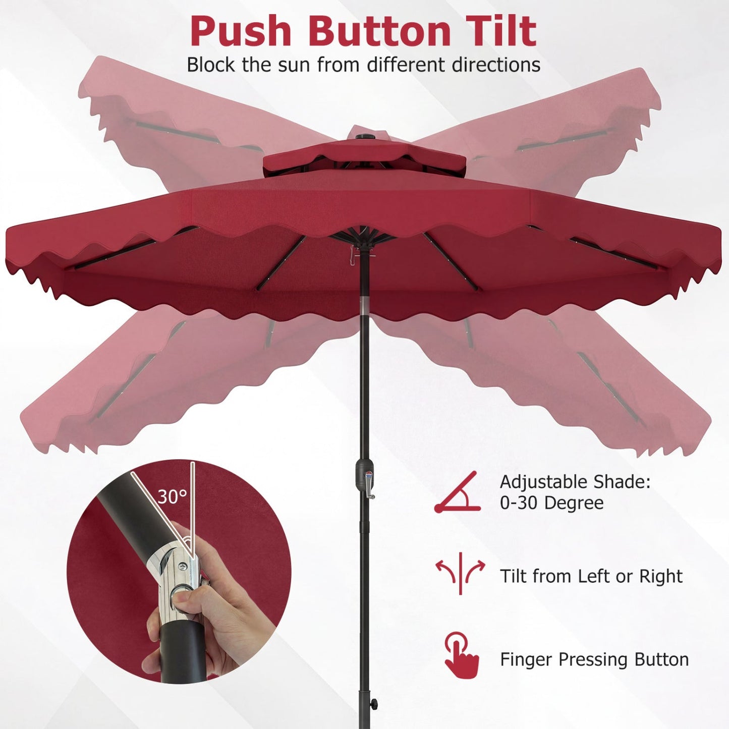 9 FT Solar LED Patio Umbrella Push-Button Tilt and Crank 24 LED Lights and 8 Ribs